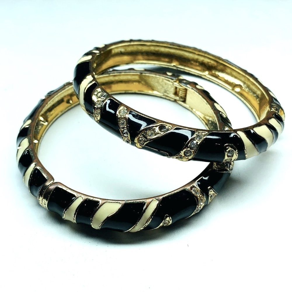 Vintage Bracelets | Animal Print | Gold-Toned Enamel and Rhinestones